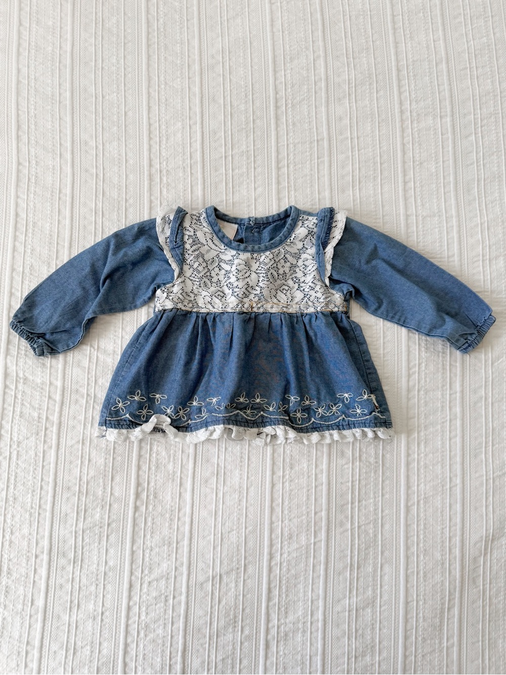 Duck Duck Goose Baby Girl Blue Denim Lace Top Long Sleeve 12M